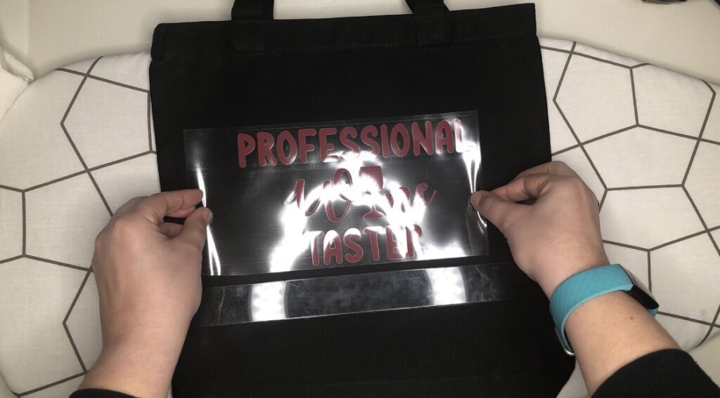 applying the htv to the tote bag