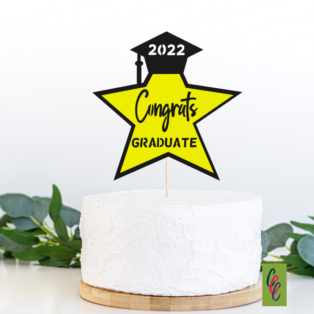 graduation cake topper on display