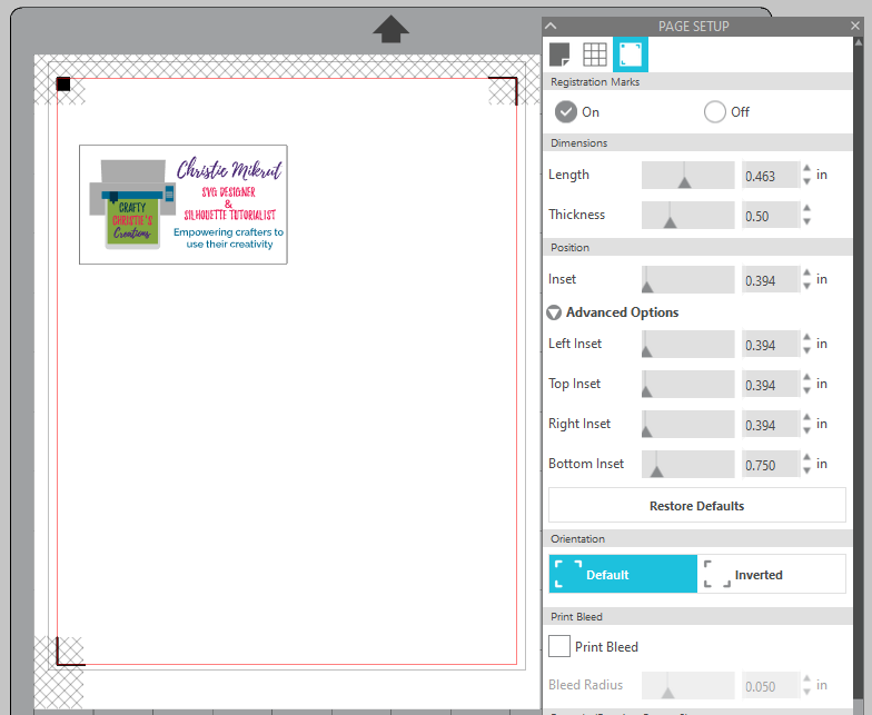 turn on registration marks for the print and cut business cards