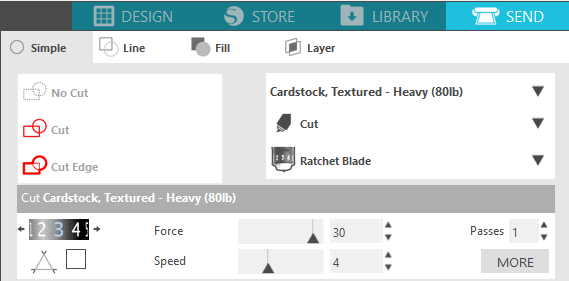 send panel to set up a test cut