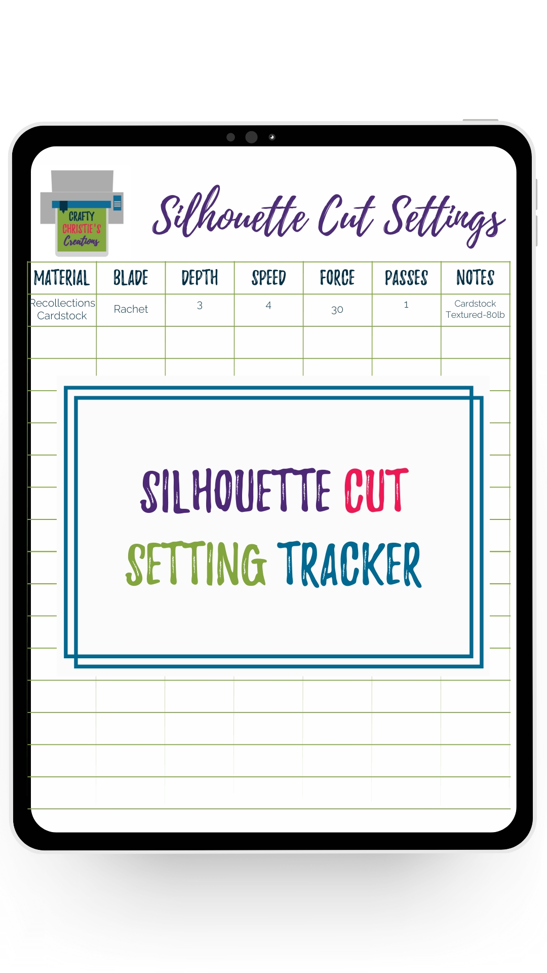 Use this Silhouette cut setting tracker to keep all your cut settings in one place.