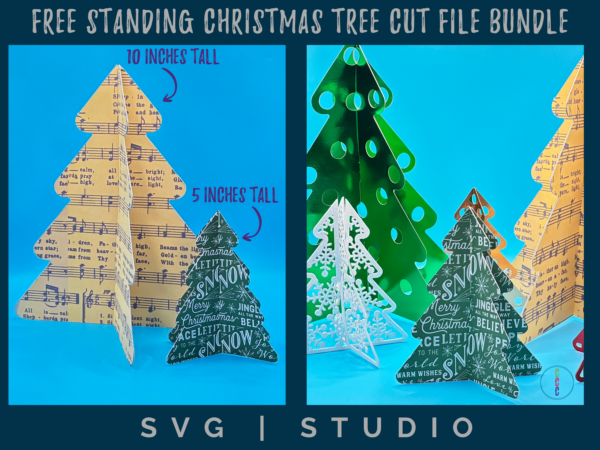 3D Standing Christmas Tree Bundle SVG Cutting Files Holiday Tree Templates Standing Design Collection Table Centerpiece Pattern Pack Multiple Sizes Available Machine Compatible Format Quality Construction Festive Home Project DIY Craft