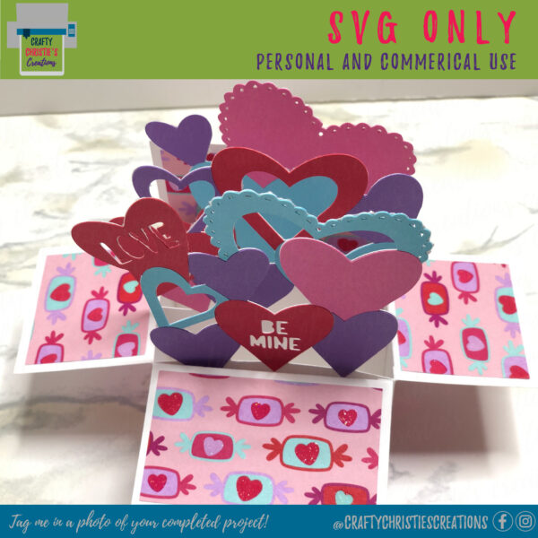 3d heart themed box card for cutting machines