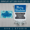 Snowflake gift card holder folds up and opens to reveil a gift card and a "merry christmas" or 'happy holidays'
