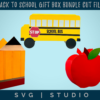 3 gift boxes, a pencil, an apple, and a school bus all made from cardstock.