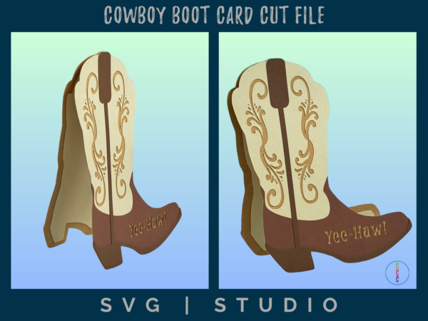 cowboy boot card is 5x6 inches and opens upward