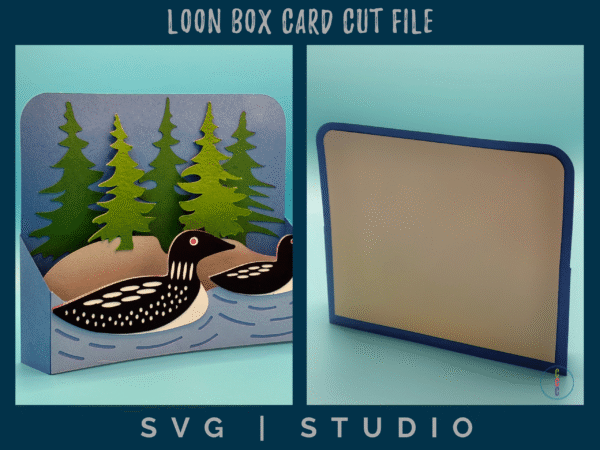 side and back view of the loon box card. plenty of space on the back to write a personal message.