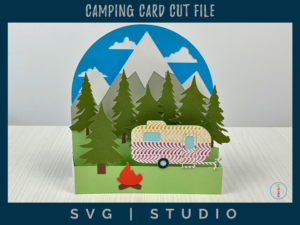 Nature Scene Template Digital SVG Design Mountain Landscape Elements Camping RV Scene Layered Card Making Project Forest Background Design Paper Craft Template Creative Mountain Theme Silhouette Studio File Outdoor Scene Elements