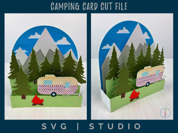 camping scene card front and side view