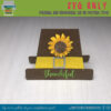 pilgrim shaped card with a sunflower and the word thankful on the front