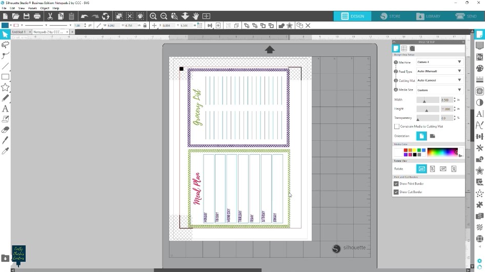 setting up the diy notecards in silhouette studio