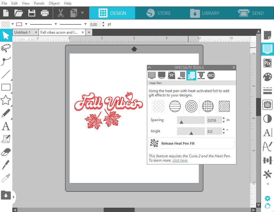 using the heat pen panel to fill the design