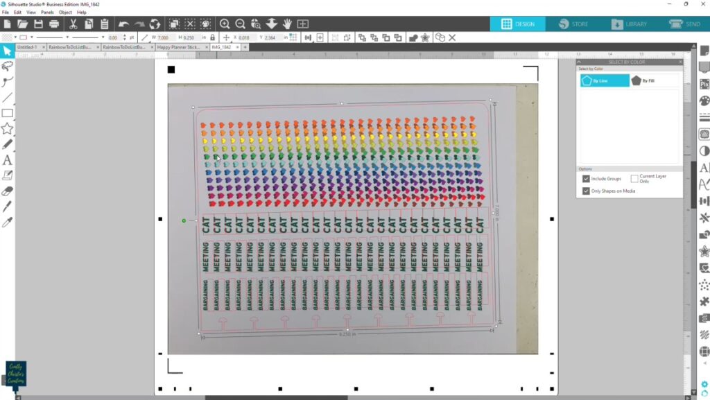 Overlay the cut lines on the printed design