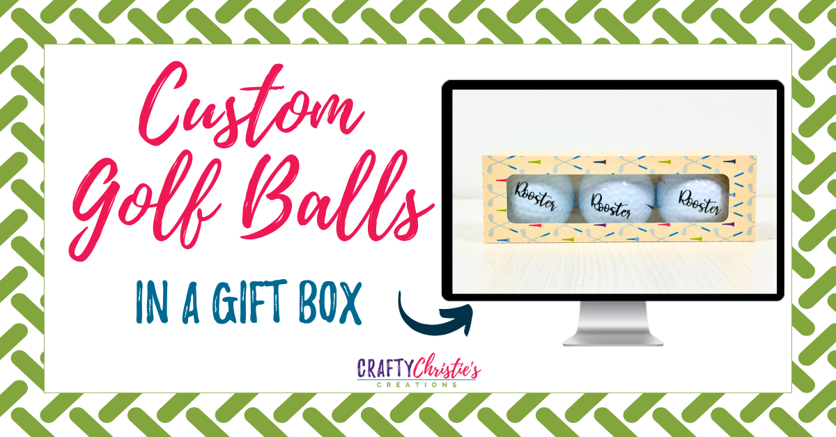 personalized golf balls in a gift box with a golf themed pattern.